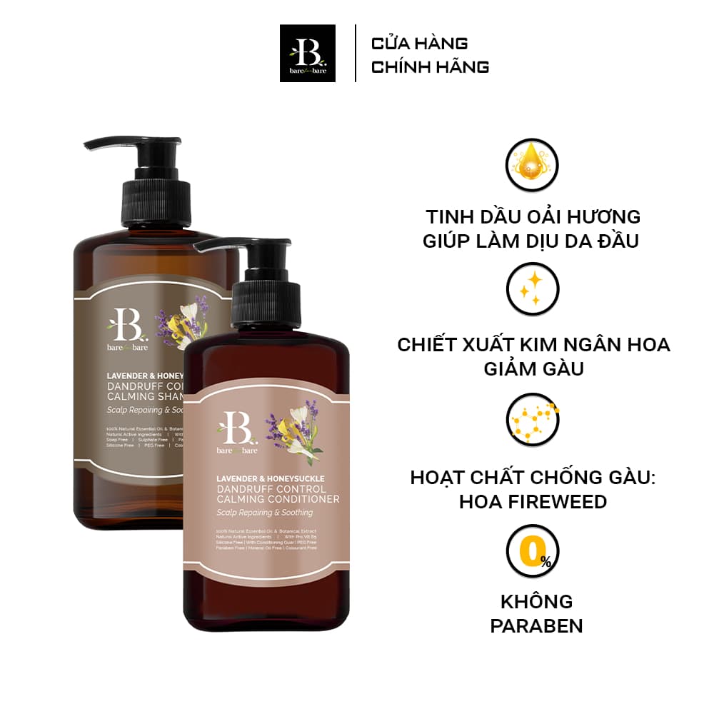 Bộ Dầu gội + Dầu xả Bare For Bare - Sạch gàu 300ml x2-duoc-ban-tai-Minu Shop 123